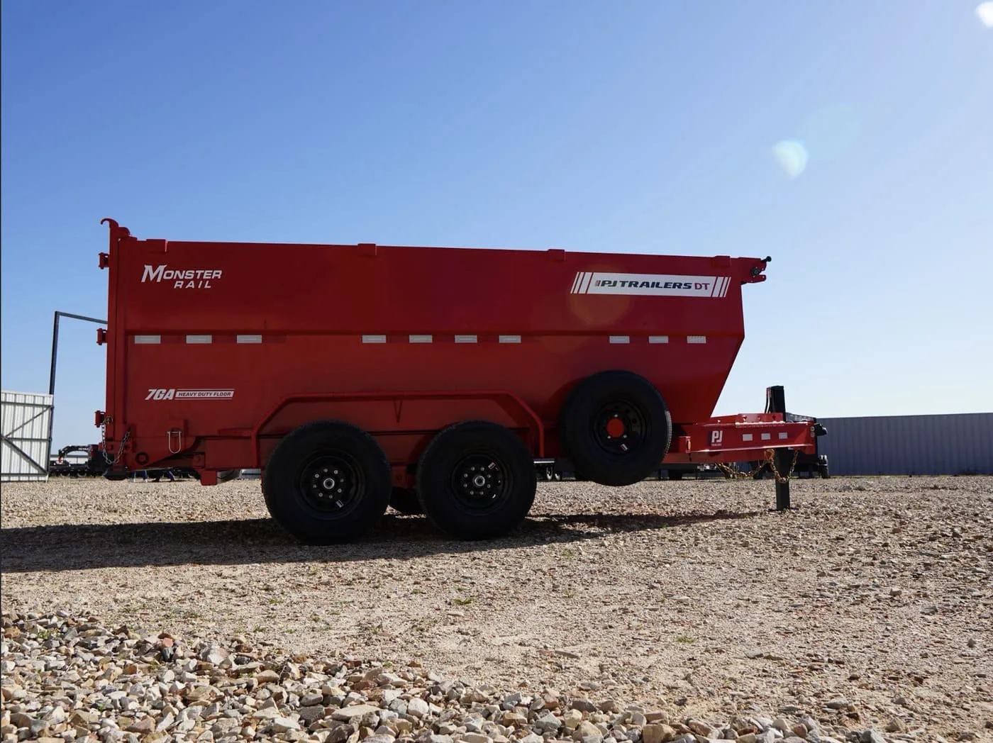 Red Tandem Axle PJ Dump Trailer with Spare Tire and Spare Tire Mount