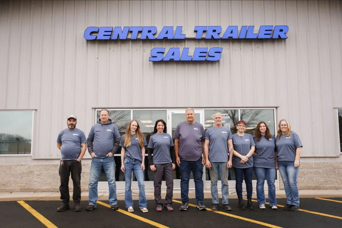 Central Trailer Sales Team standing in front of Trailer Dealership in Jordan Minnesota