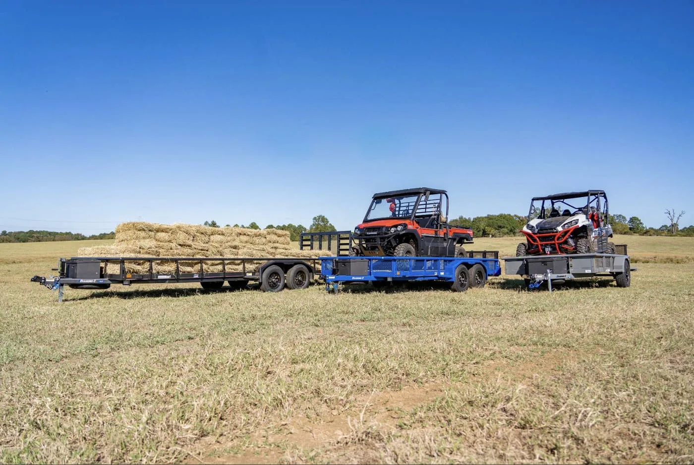 Three Diamond C Utility Trailers in a field